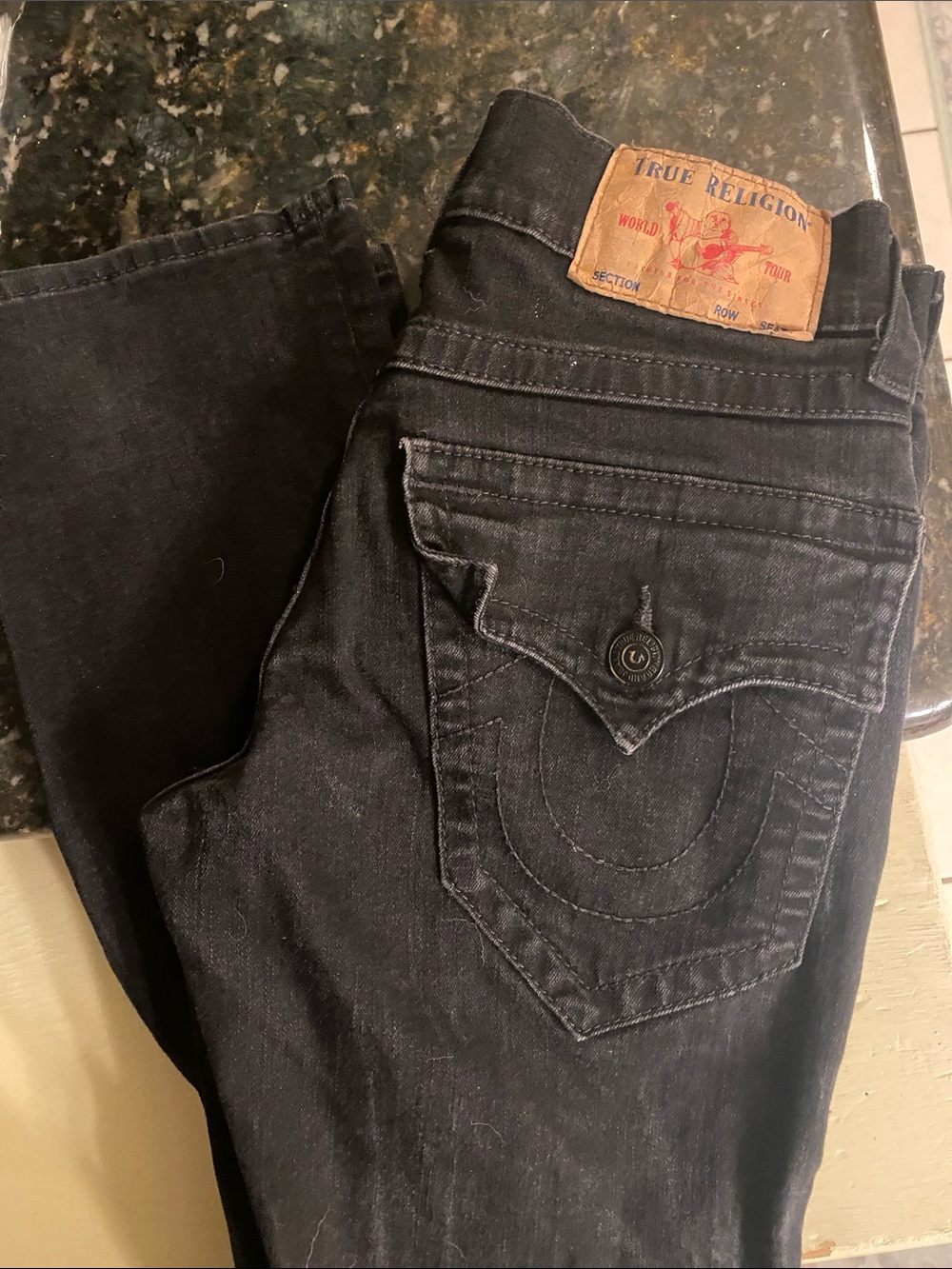 True Religion Ricky Slim Straight Black Denim Jeans with Signature Pocket 27x31
